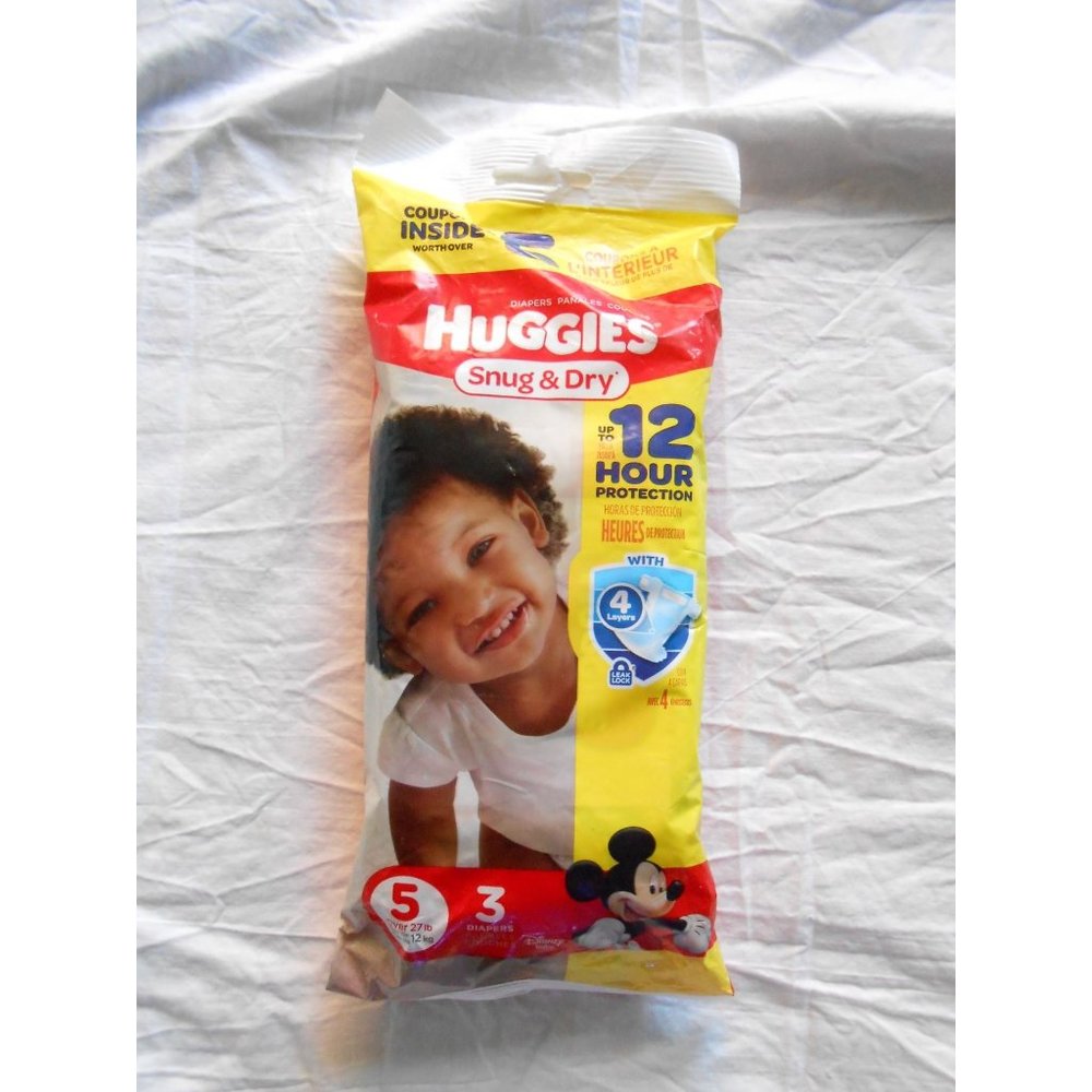 Huggies Snug & Dry size 5 travel pack of 3 diapers Disney Babies Mickey 4 Layers